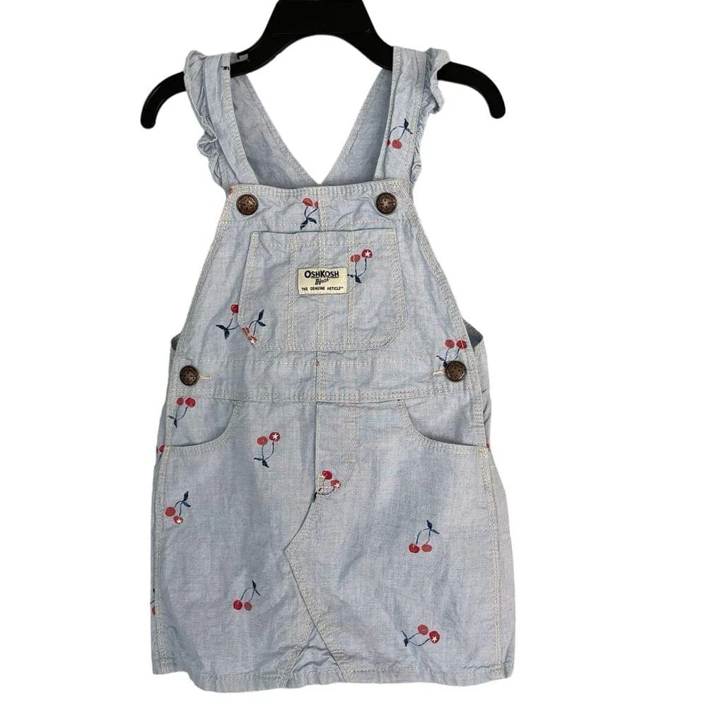 Baby OshKosh B'Gosh Girl's Denim Cherry Overall Dress Size 3T